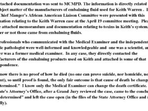Questionable toxicology report by the State of Maryland Medical Examiner